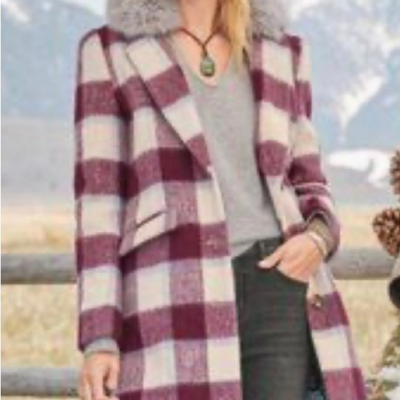 Sundance Burgundy and Cream Plaid Teddy Jacket NEW xs - Picture 4 of 4